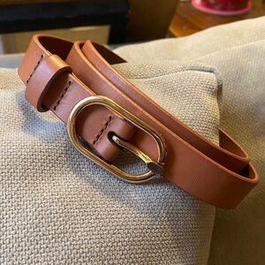 Frame Tan Leather Belt Gold Buckle XS